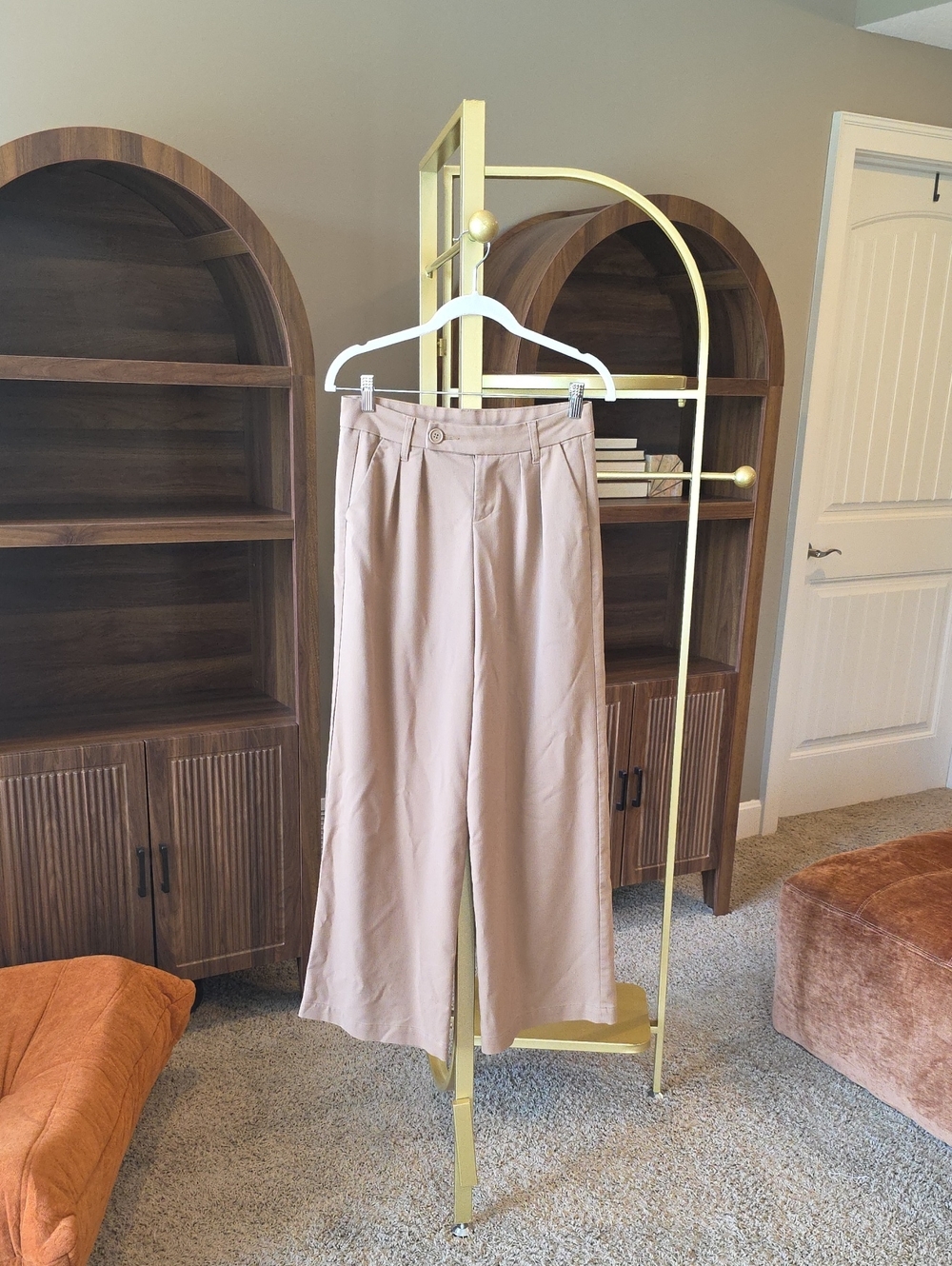H & M Divided Wide-Leg High-Rise Trousers in Beige